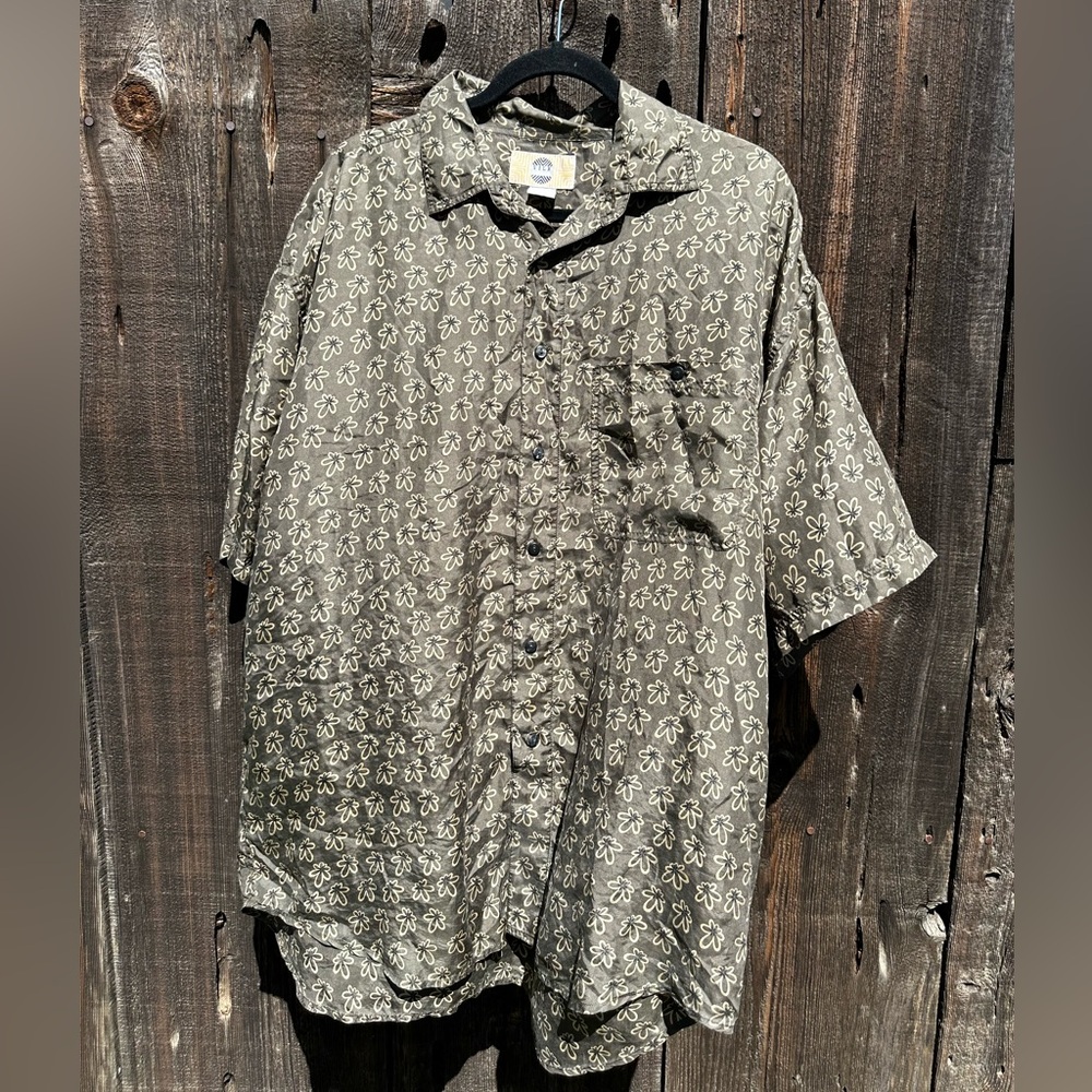 Silk Uomo Brown 100% Silk Casual Button Up Short Sleeve Shirt Hawaiian Style
